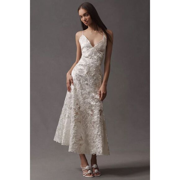 sachin and babi light blue dress White Dress With Embroidered Flowers